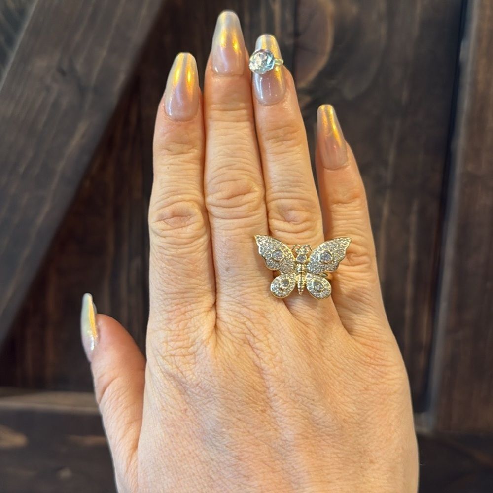 Elegant 14K Gold Plated Zirconia Butterfly Ring